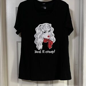 Stylish Black Graphic Tee with Red Scarf Design